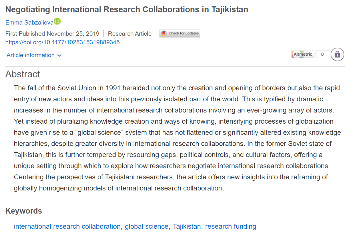 Sabzalieva - Tajikistan article screenshot published Nov 25 2019